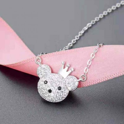Teddy Bear Necklace Pendant Jewelry for Women 925 Sterling Silver Princess Necklaces