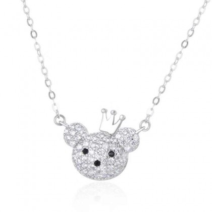 Teddy Bear Necklace Pendant Jewelry for Women 925 Sterling Silver Princess Necklaces
